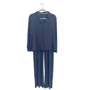 SKIMS Soft Lounge Set Black Ribbed Knit Button Down Pajama Set Loungewear XS